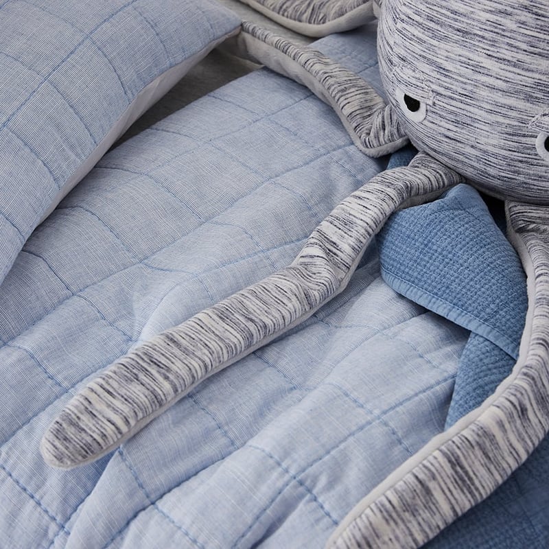 Levi Quilted Blue Quilt Cover Set