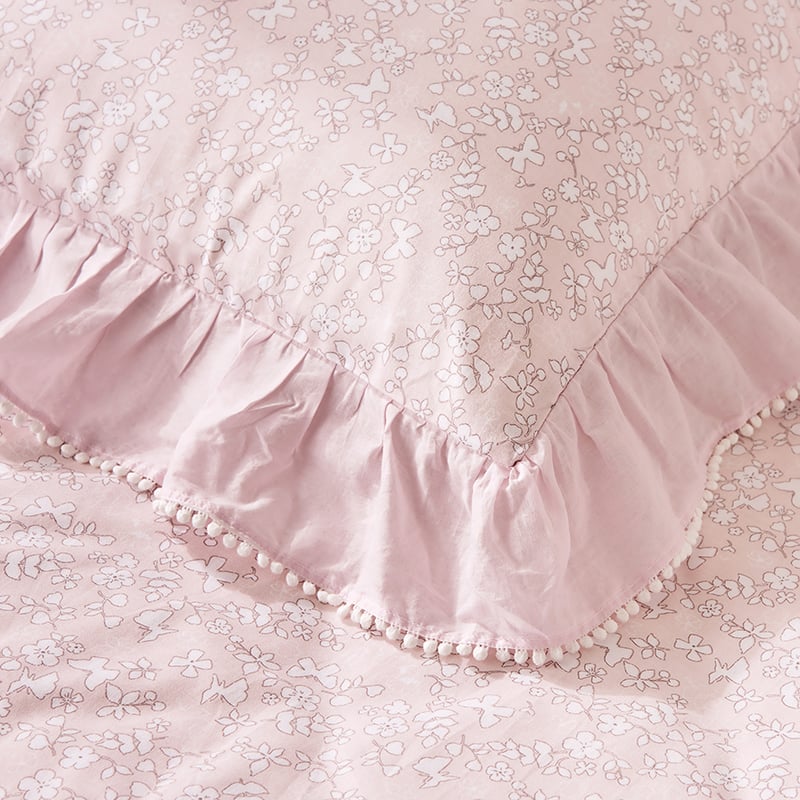 Butterfly Frill Quilt Cover Set Pink
