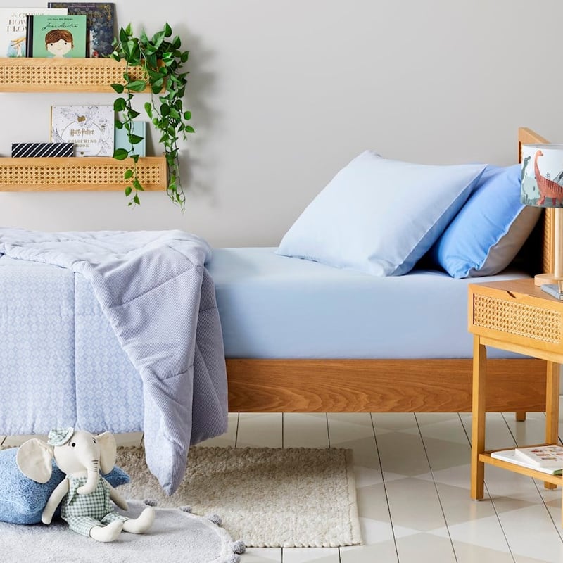 Stonewashed Cotton Cornflower Blue Fitted Sheet Set