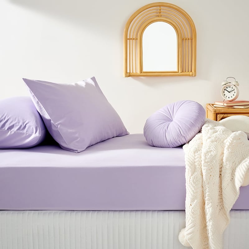 Stonewashed Cotton Lilac Fitted Sheet Set