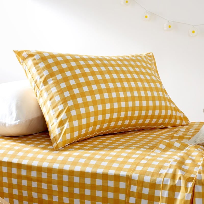 Harlequin Check Mustard Organic Cotton Sheet Set