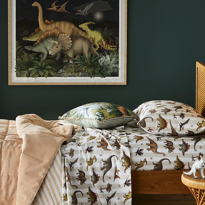 Fleur Harris Prehistorica Natural & White Stripe Flat Sheets