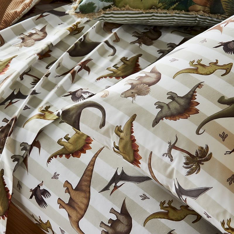 Fleur Harris Prehistorica Natural & White Stripe Flat Sheets