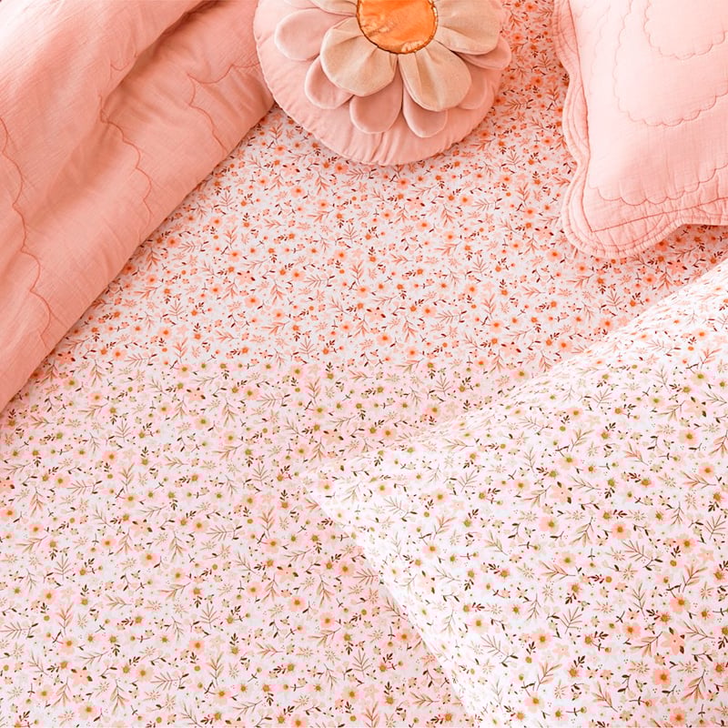 Pretty in Pink Blush Floral Stonewashed Fitted Sheet Set