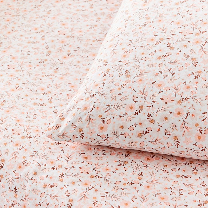 Pretty in Pink Blush Floral Stonewashed Fitted Sheet Set