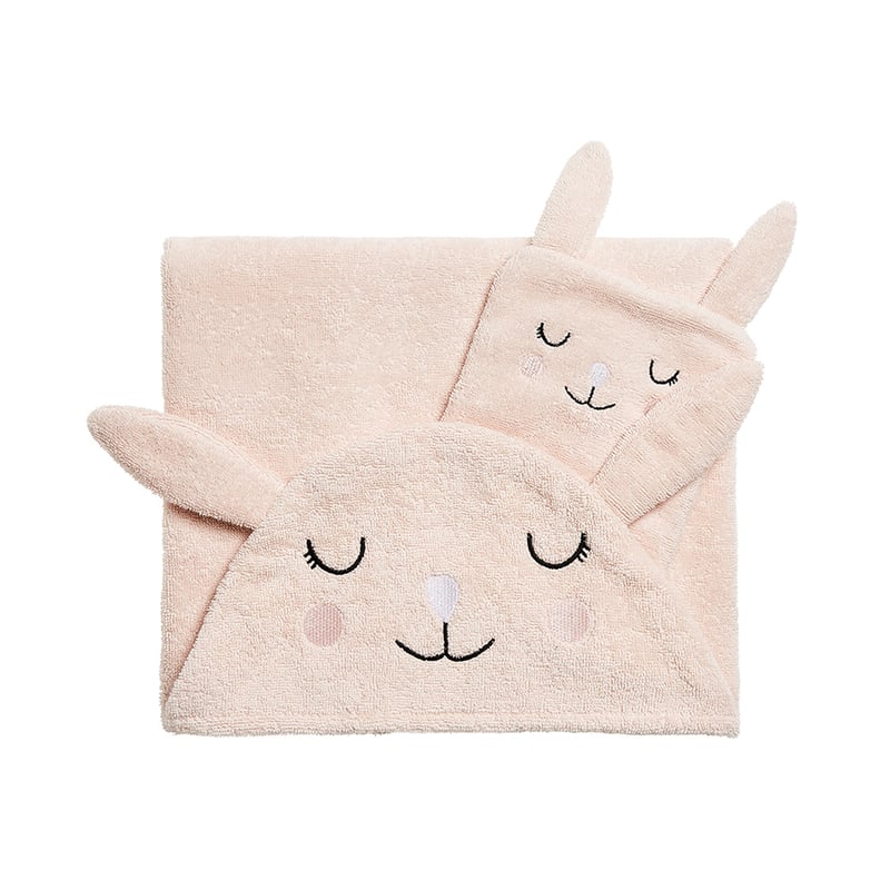 Pink Bunny Hooded Towel & Wash Mitt Set