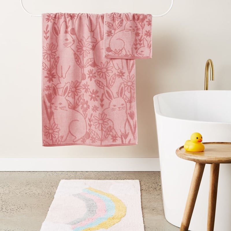 Bunny Meadow Pink Bath Towel