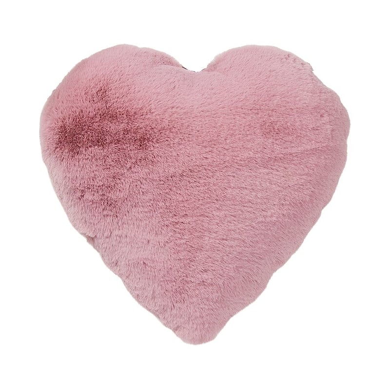 Shaped Faux Rabbit Fur Pink Heart Cushion 