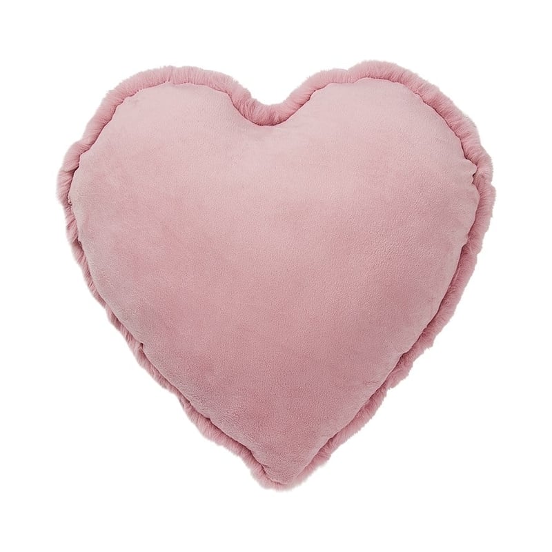 Shaped Faux Rabbit Fur Pink Heart Cushion 