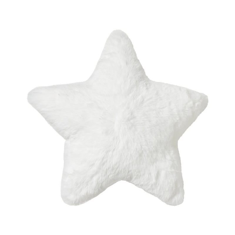 Shaped Faux Rabbit Fur White Star Cushion