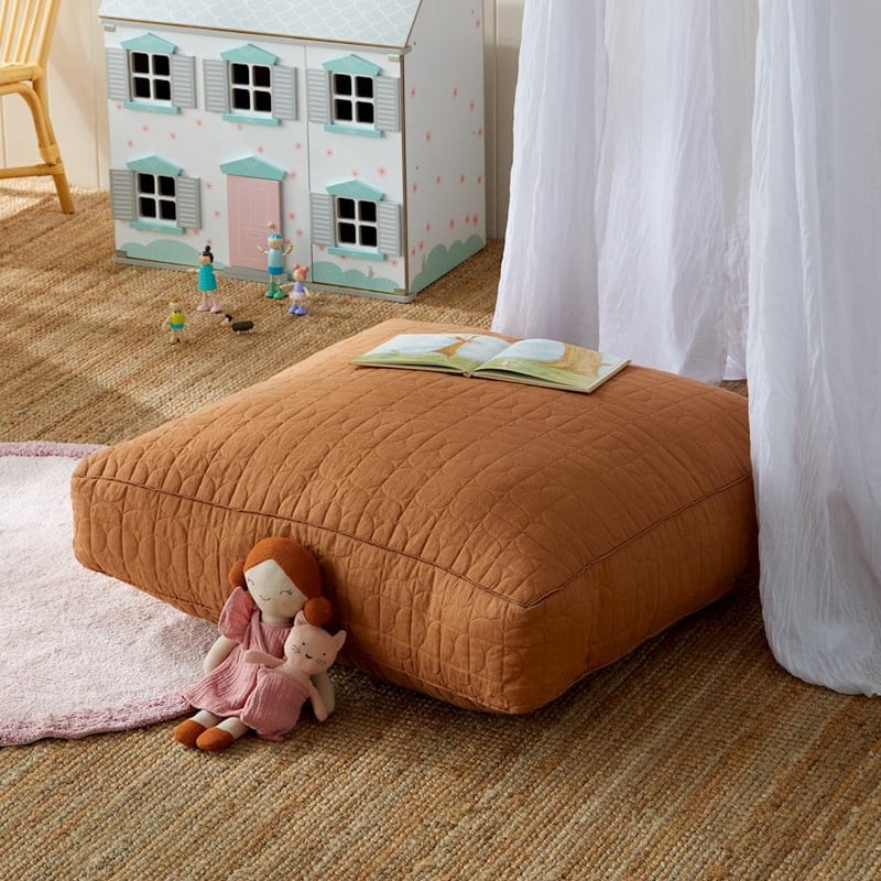 Vintage Washed Linen Caramel Floor Cushion