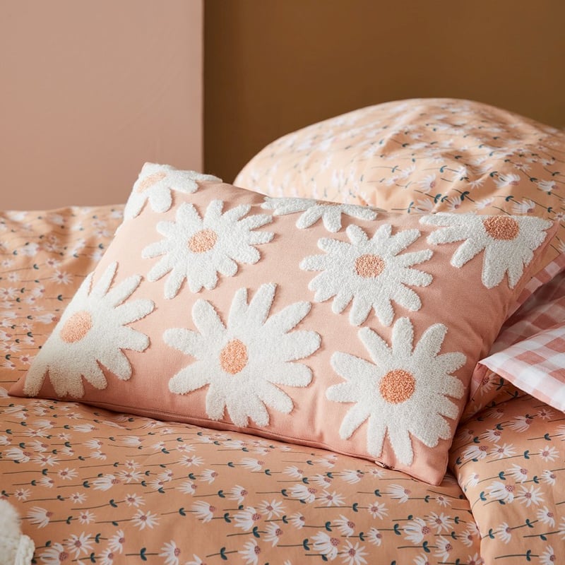 Tufted Peach Daisy Cushion