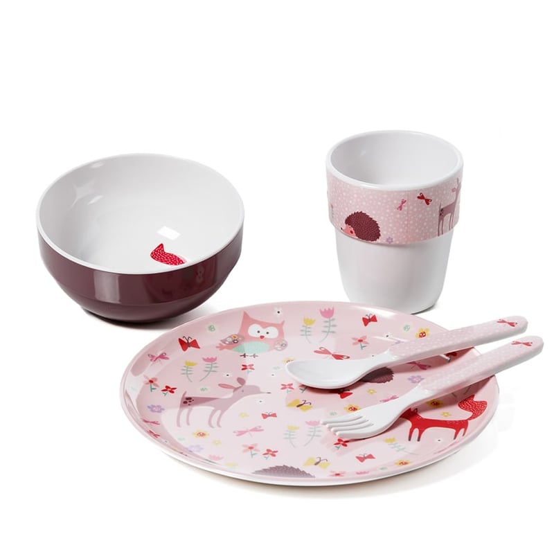 Melamine Meal Time 5 Piece Set Pink Animals
