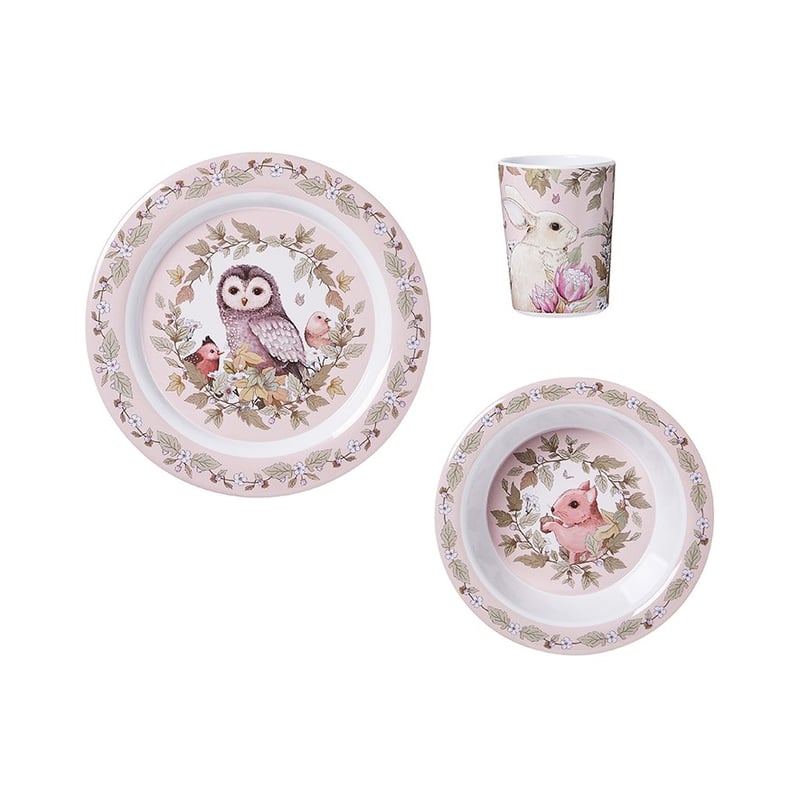 Fleur Harris Pink Woodlands Melamine 3 Piece Set 