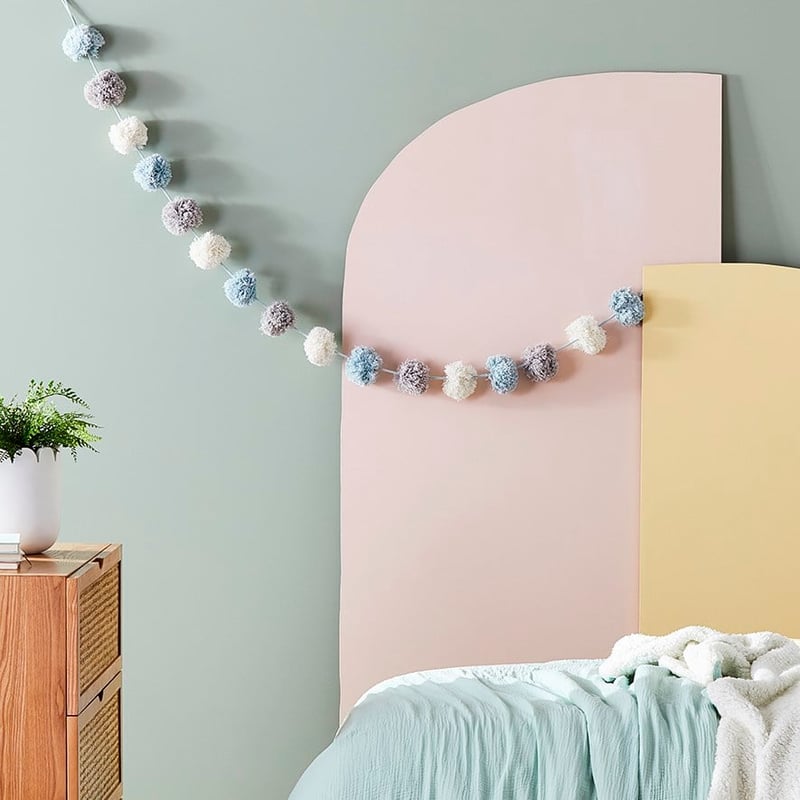 Blue Grey & White Decorative Pom Pom Garland 