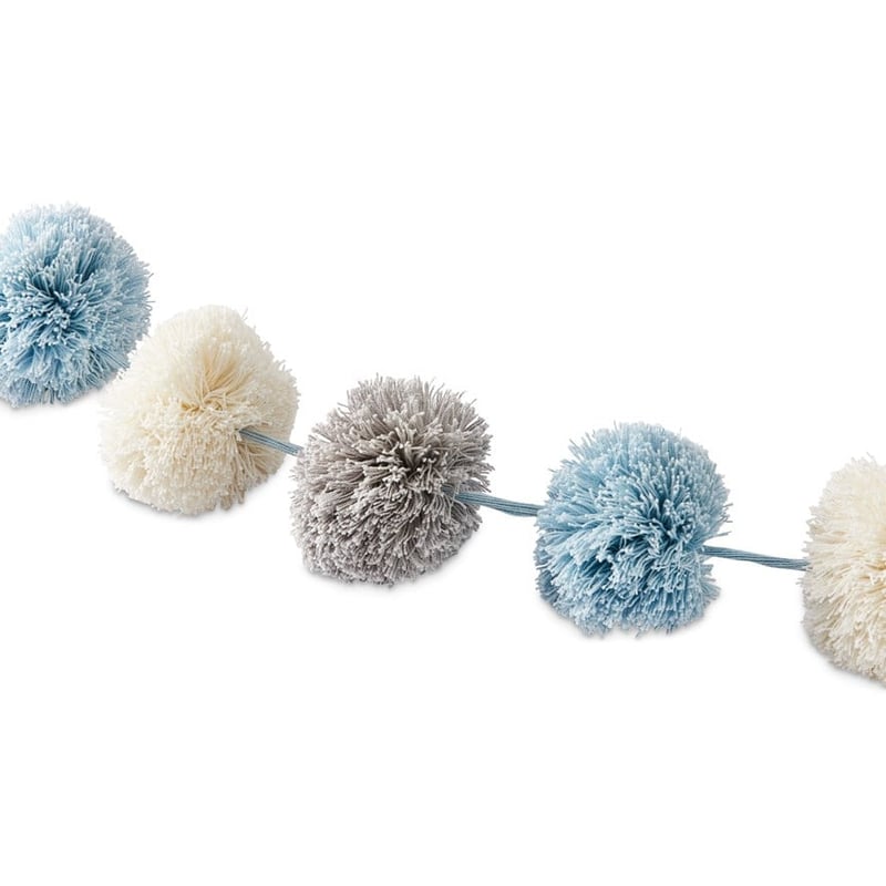 Blue Grey & White Decorative Pom Pom Garland 