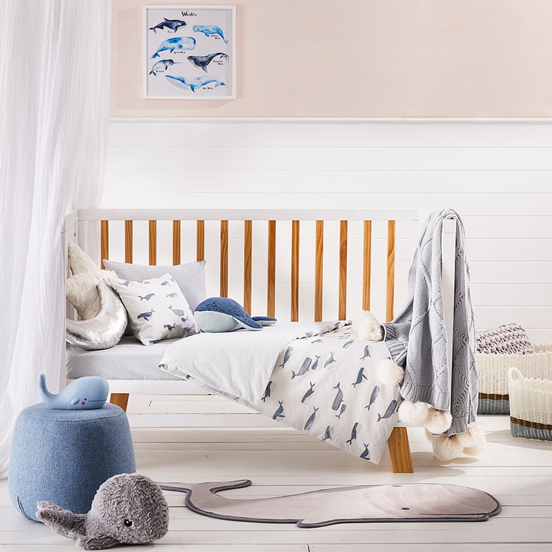Whale Song Cot Quilt Cover Set Blue