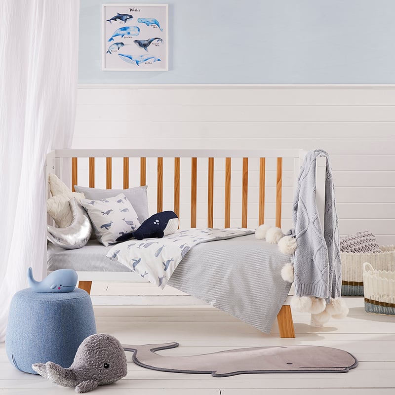 Whale Song Cot Quilt Cover Set Blue