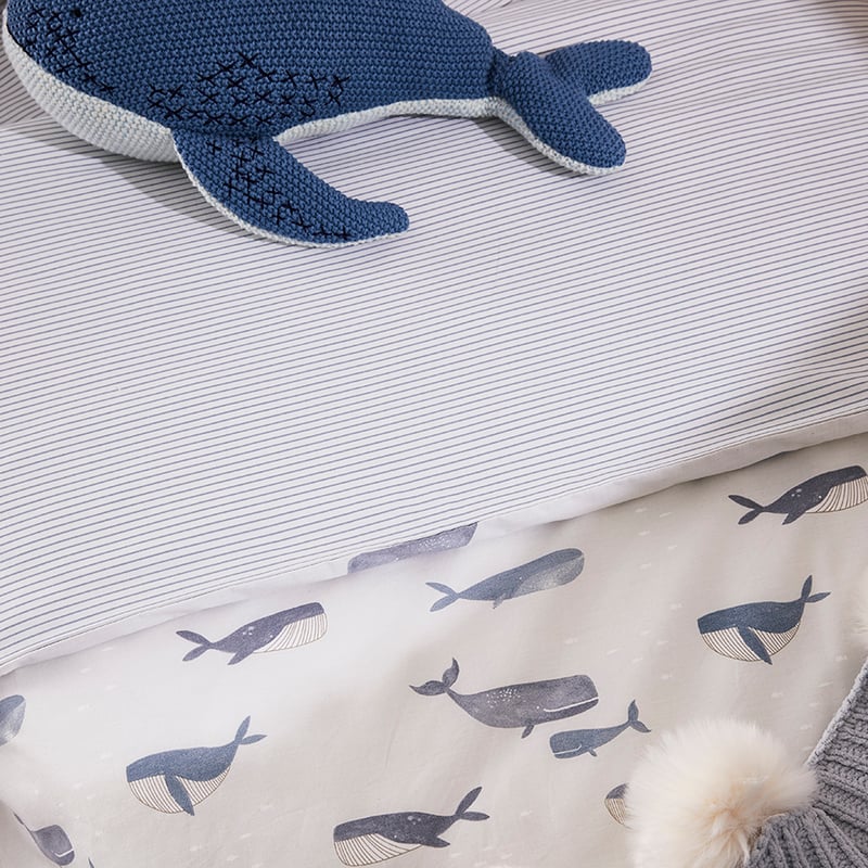 Whale Song Cot Quilt Cover Set Blue