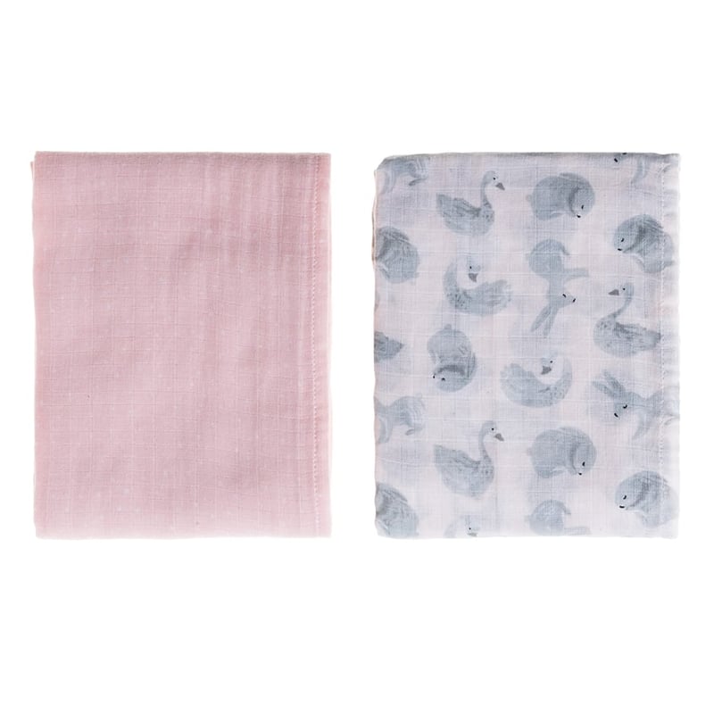 Cotton Muslin Baby Wraps Pink Animals & Spots Pack of 2