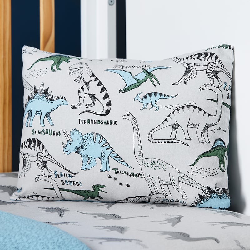Name The Dino Flannelette Cot Pale Grey Cot Quilt Cover Set