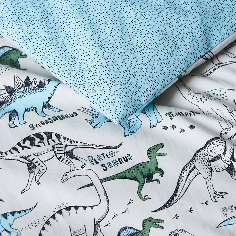 Name The Dino Flannelette Cot Pale Grey Cot Quilt Cover Set