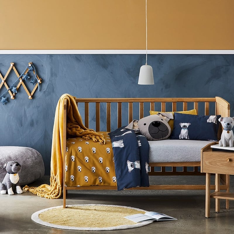 Puppy Dog Stonewashed Navy Cot Quilt Cover Set