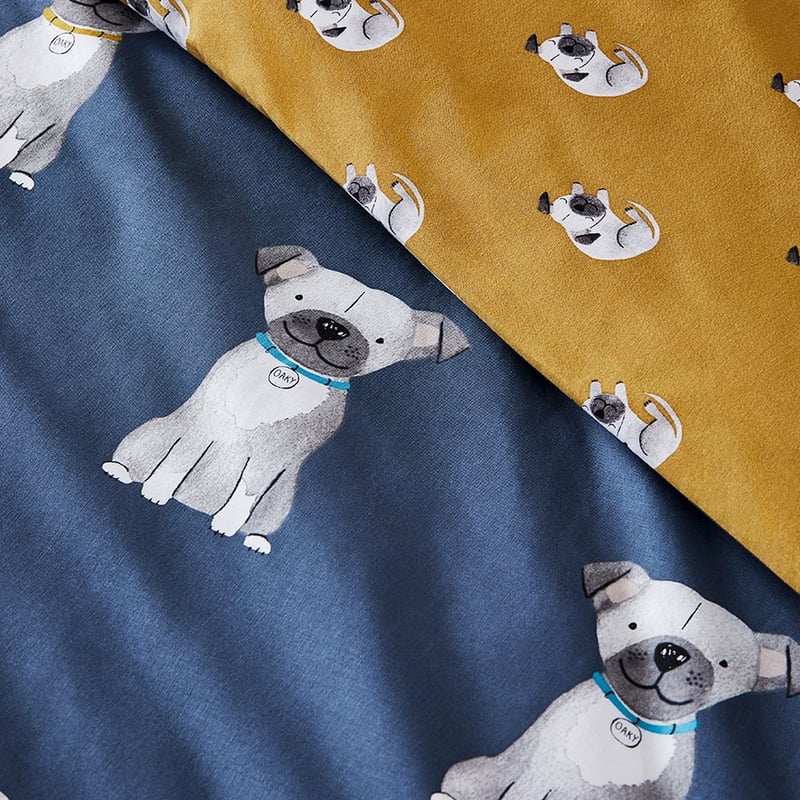 Puppy Dog Stonewashed Navy Cot Quilt Cover Set