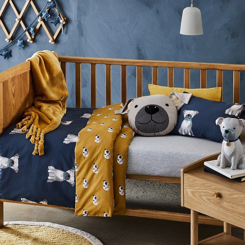 Puppy Dog Stonewashed Navy Cot Quilt Cover Set