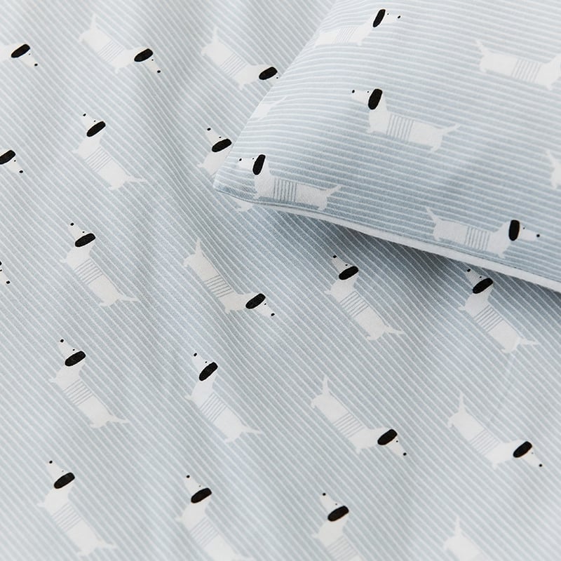 Sausage Dog Powder Blue Cot Quilt Cover Set