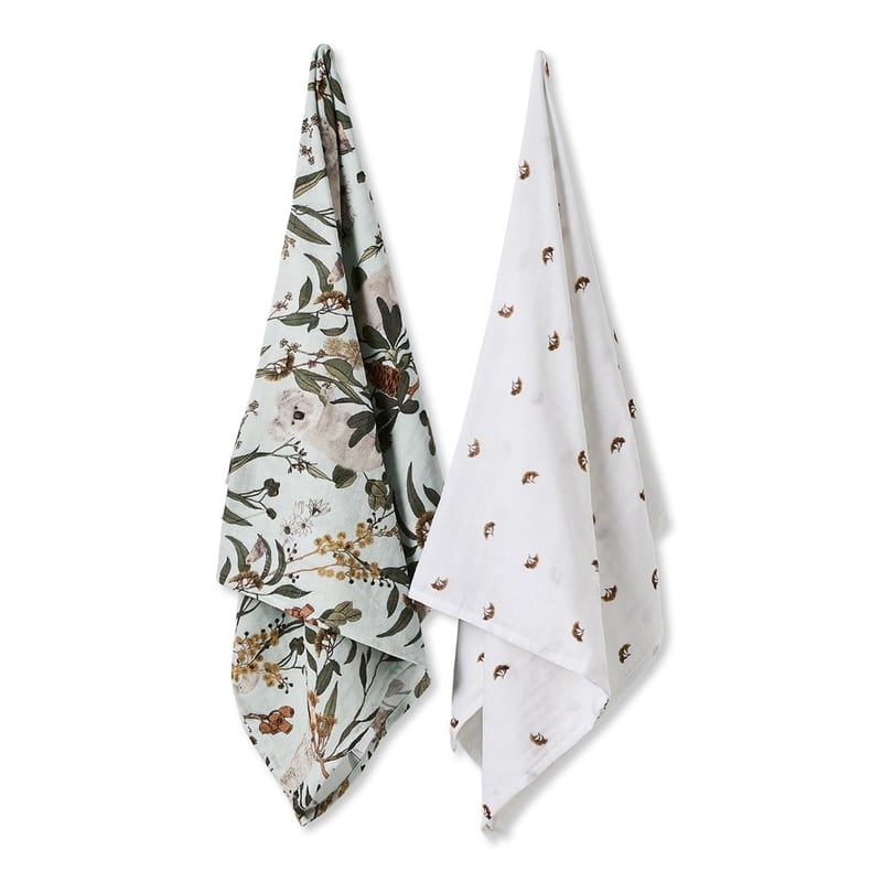Gumnut Gully White & Green Organic Cotton Muslin Swaddles Pack of 2