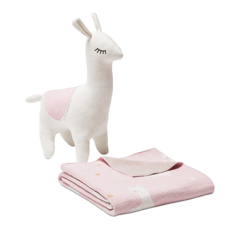 Organic Cotton Pink Llama Baby Blanket & Toy Gift Pack