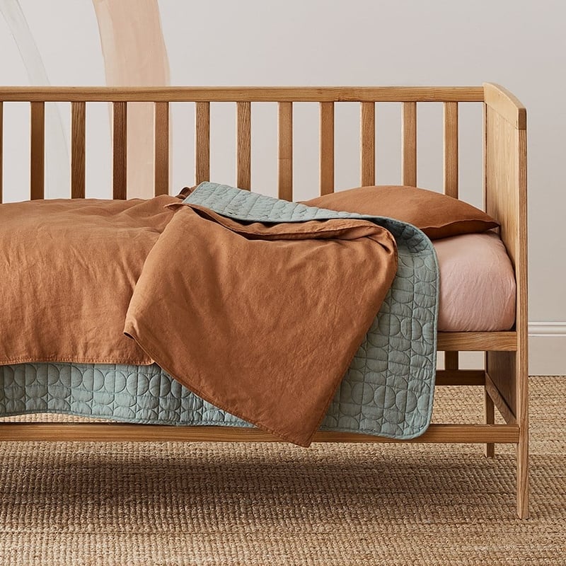 Vintage Washed Linen Caramel Cot Quilt Cover Set