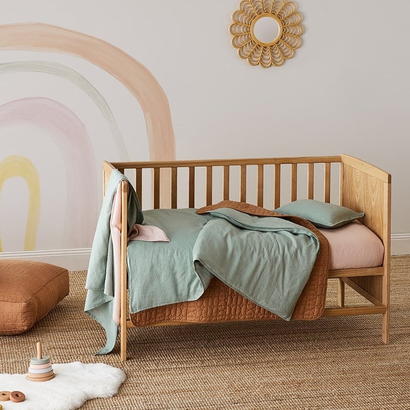 Vintage Washed Linen Eucalyptus Cot Quilt Cover Set