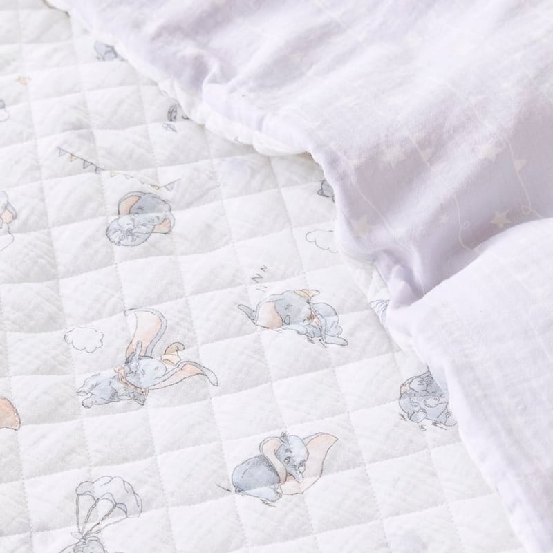 Dumbo Quilted White Cot Quilt Cover Set