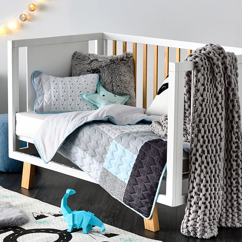Aspen Quilted Pale Blue Cot Quilt Cover Set