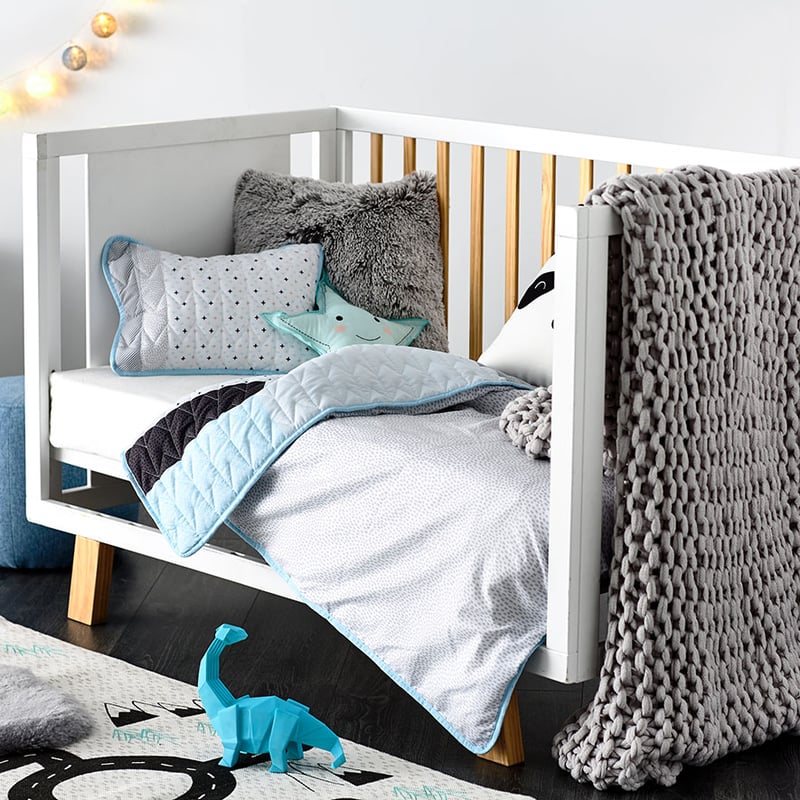 Aspen Quilted Pale Blue Cot Quilt Cover Set