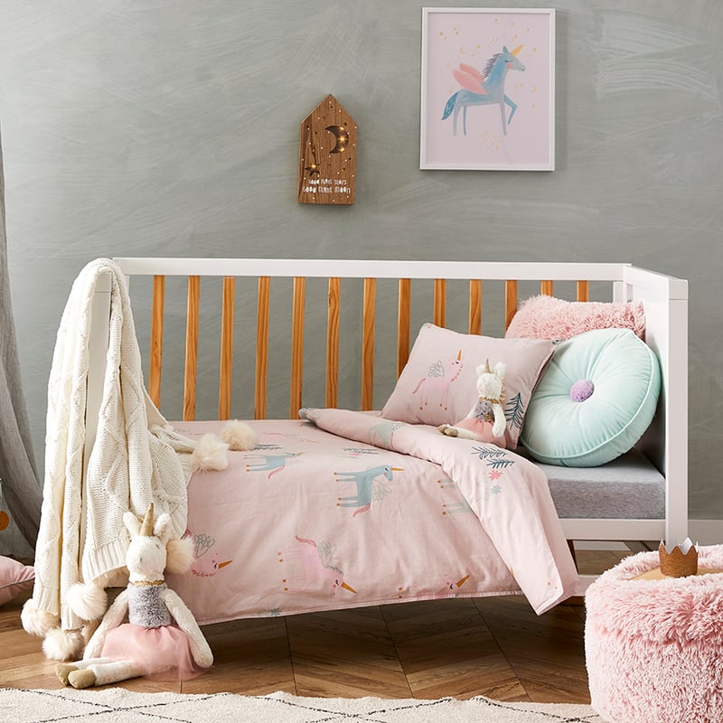 Stonewash Unicorn Cot Quilt Cover Set Pink