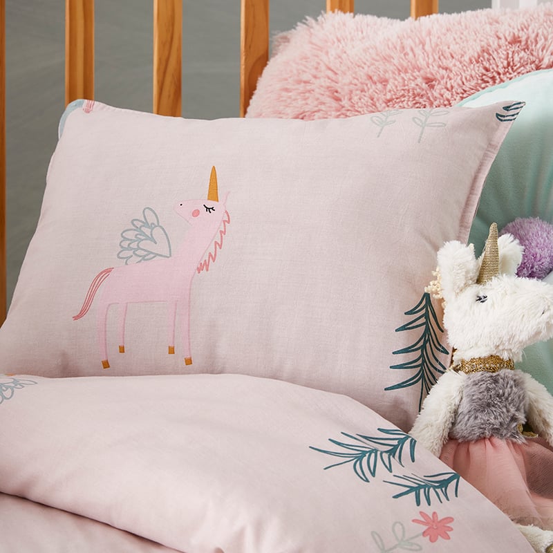 Stonewash Unicorn Cot Quilt Cover Set Pink
