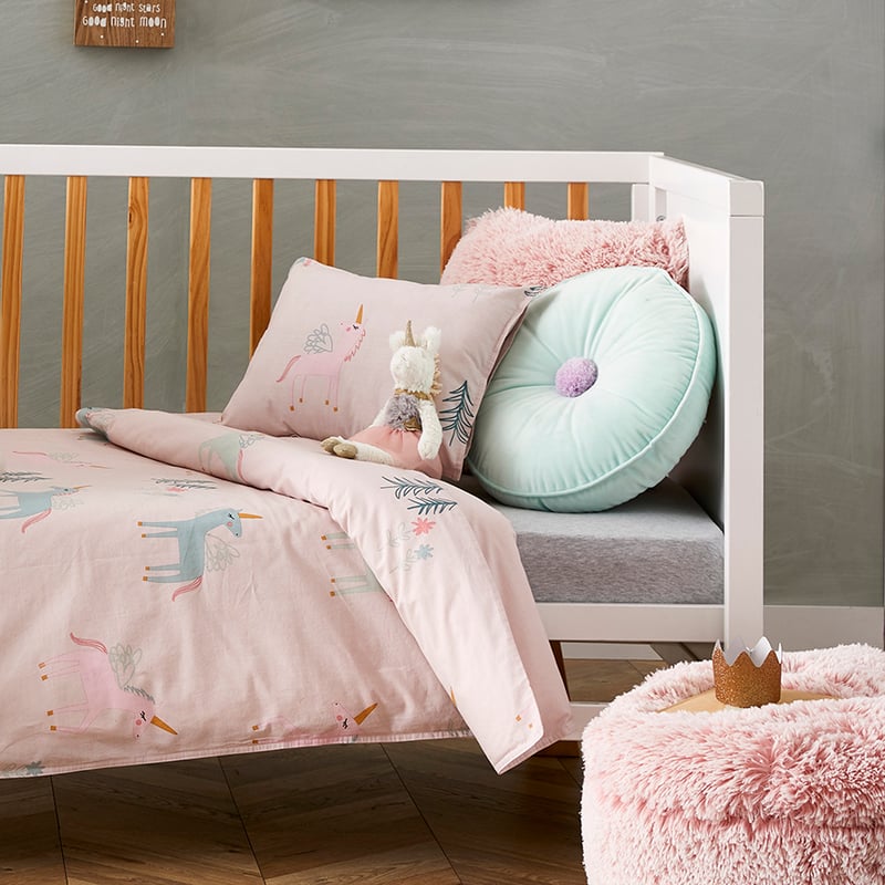 Stonewash Unicorn Cot Quilt Cover Set Pink