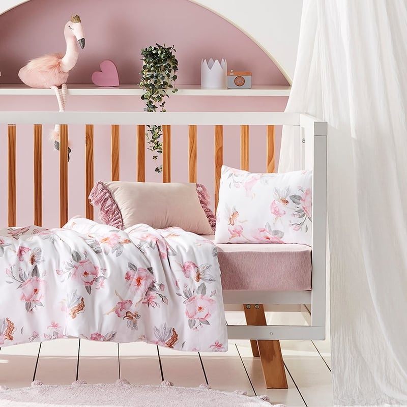 Fairy Rose Cot Quilt Cover Set White