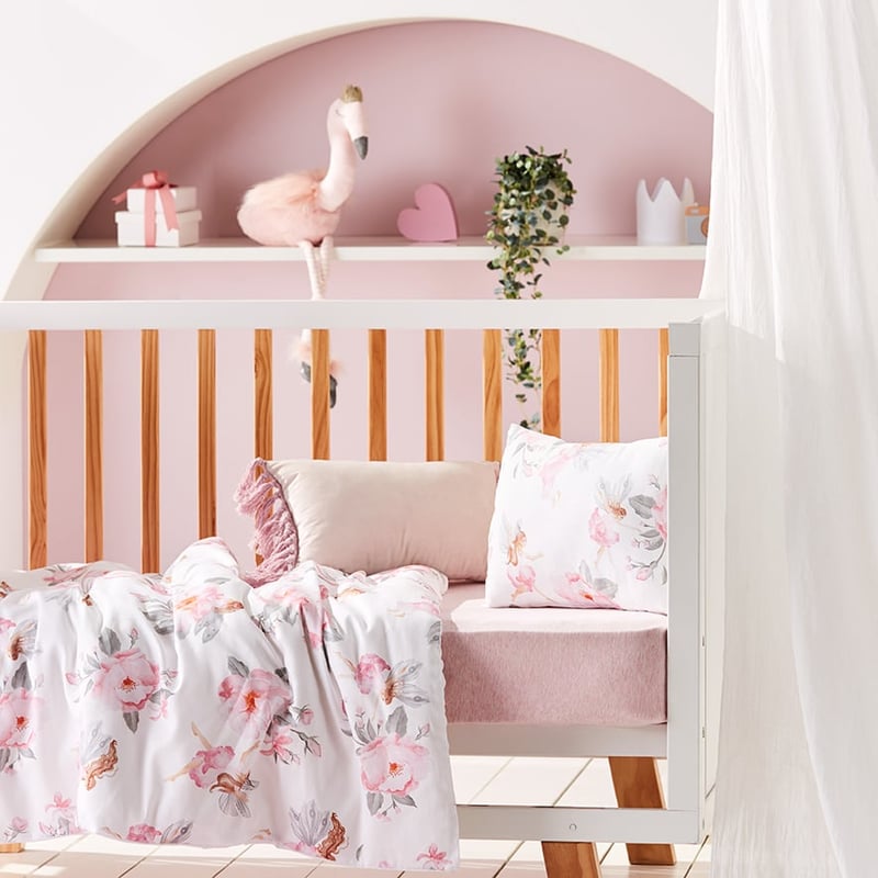 Fairy Rose Cot Quilt Cover Set White