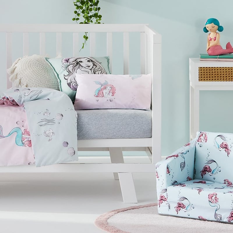 Little Mermaid Sparkle Shell Pink Cot Quilt Cover Set