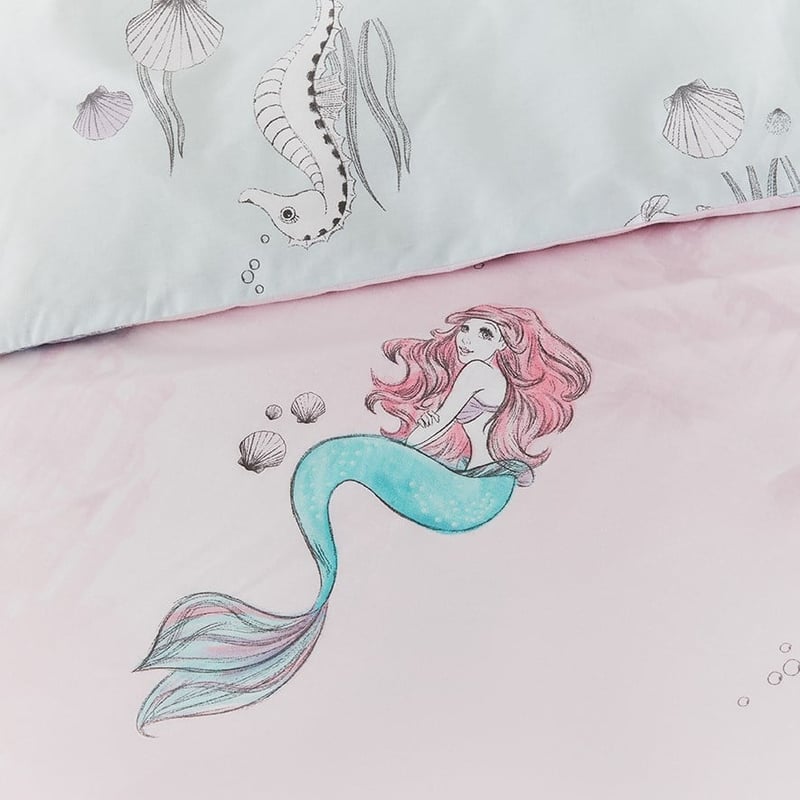 Little Mermaid Sparkle Shell Pink Cot Quilt Cover Set