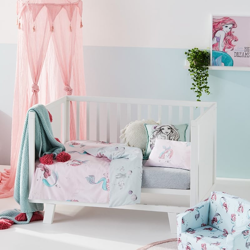 Little Mermaid Sparkle Shell Pink Cot Quilt Cover Set