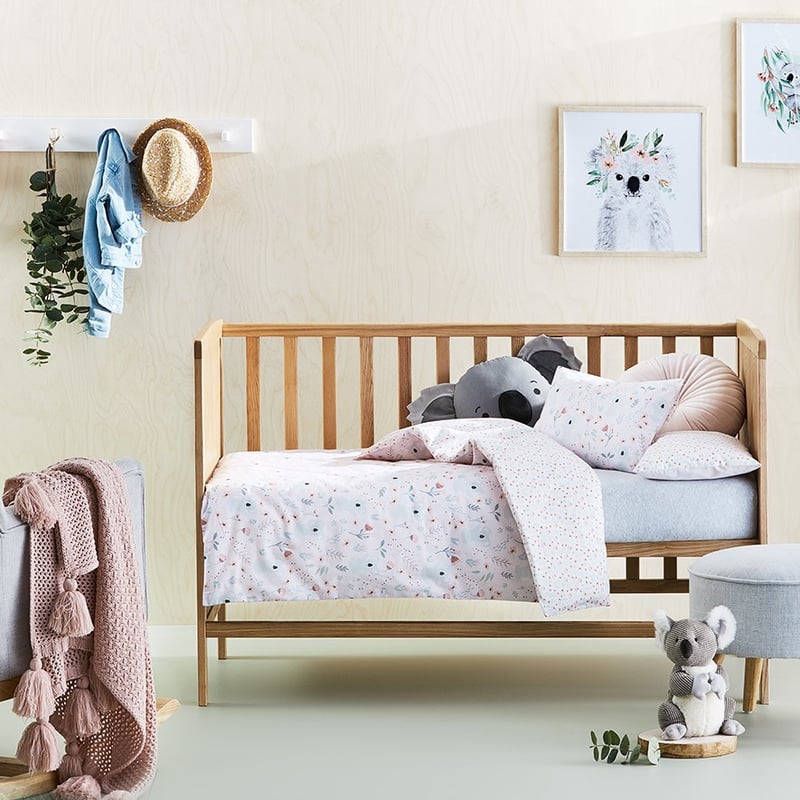 Heidi's Koala Pale Cot Pink Quilt Cover Set