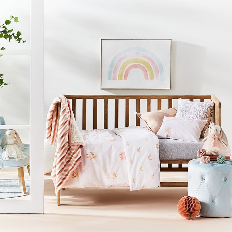 Balloon Bunny Shell Pink Cot Quilt Cover Set
