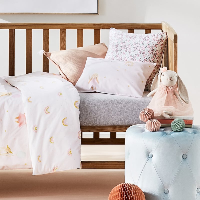Balloon Bunny Shell Pink Cot Quilt Cover Set