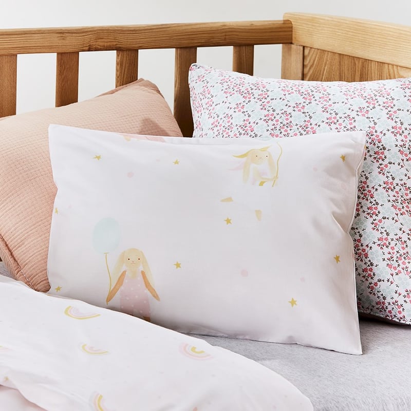 Balloon Bunny Shell Pink Cot Quilt Cover Set