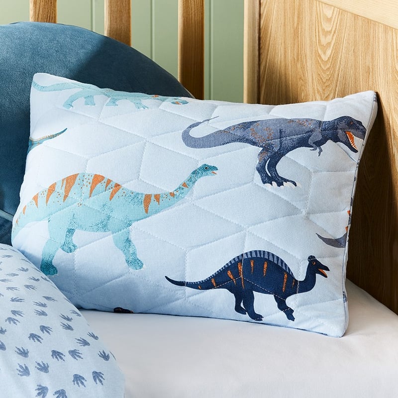 Dino Footprints Quilted Jersey Sky Blue Cot Quilt Cover Set